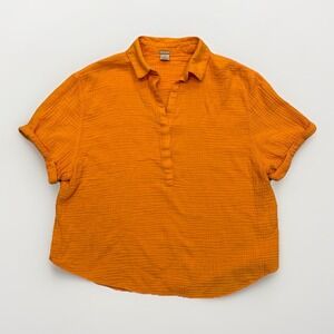MAGASCHONI Blouse Womens L Top‎ Beach Summer Short Sleeve Orange Organic Cotton